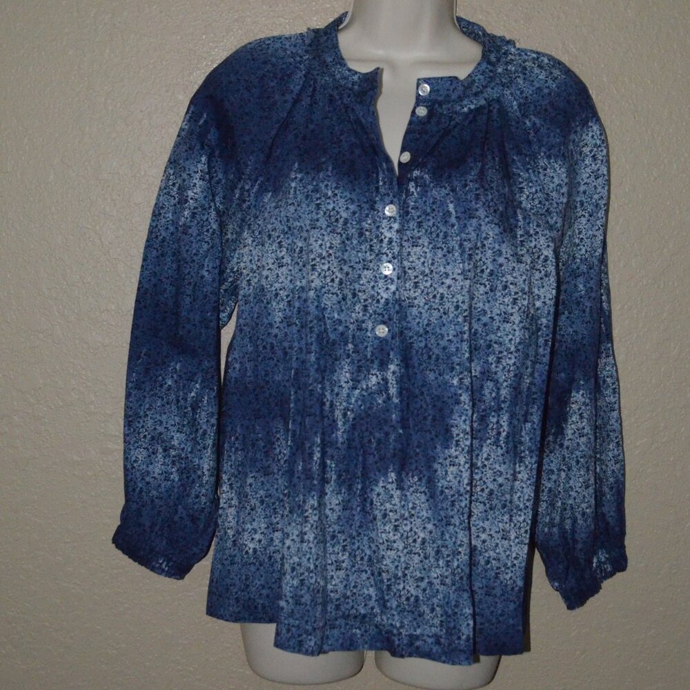 Sz XS Raquel Allegra Blue Print Liberty Fabric Long Sleeve Blouse